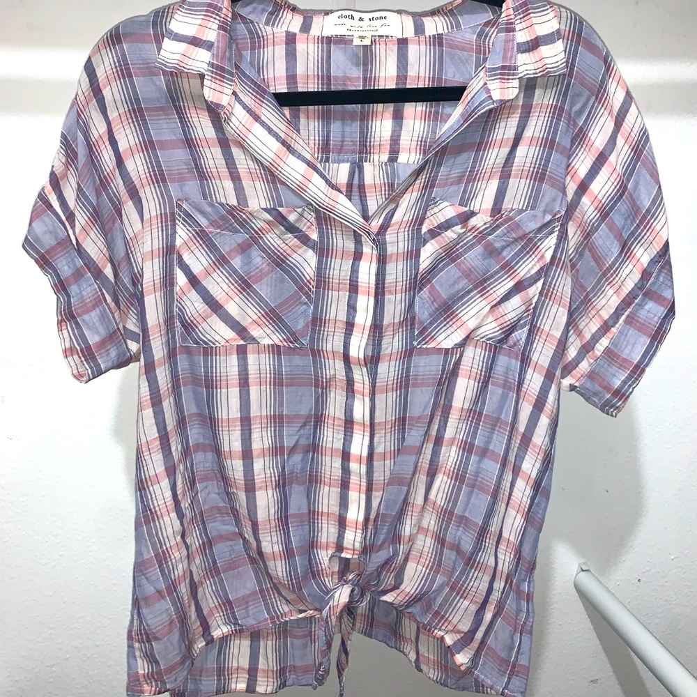 (3/$30) Anthropology Plaid Print Button Up Top.